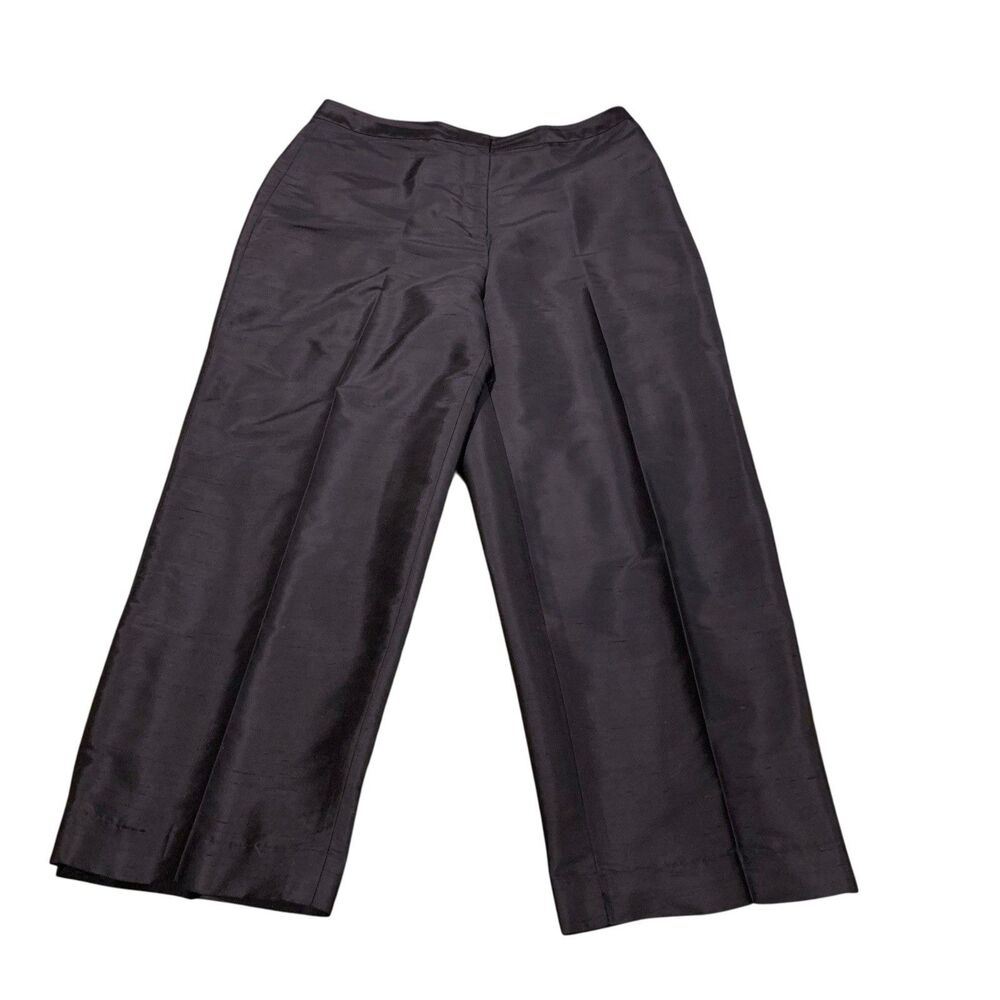 Talbots Womens Black Silk Cropped Pants 12 Office Career Formal Travel Vacation